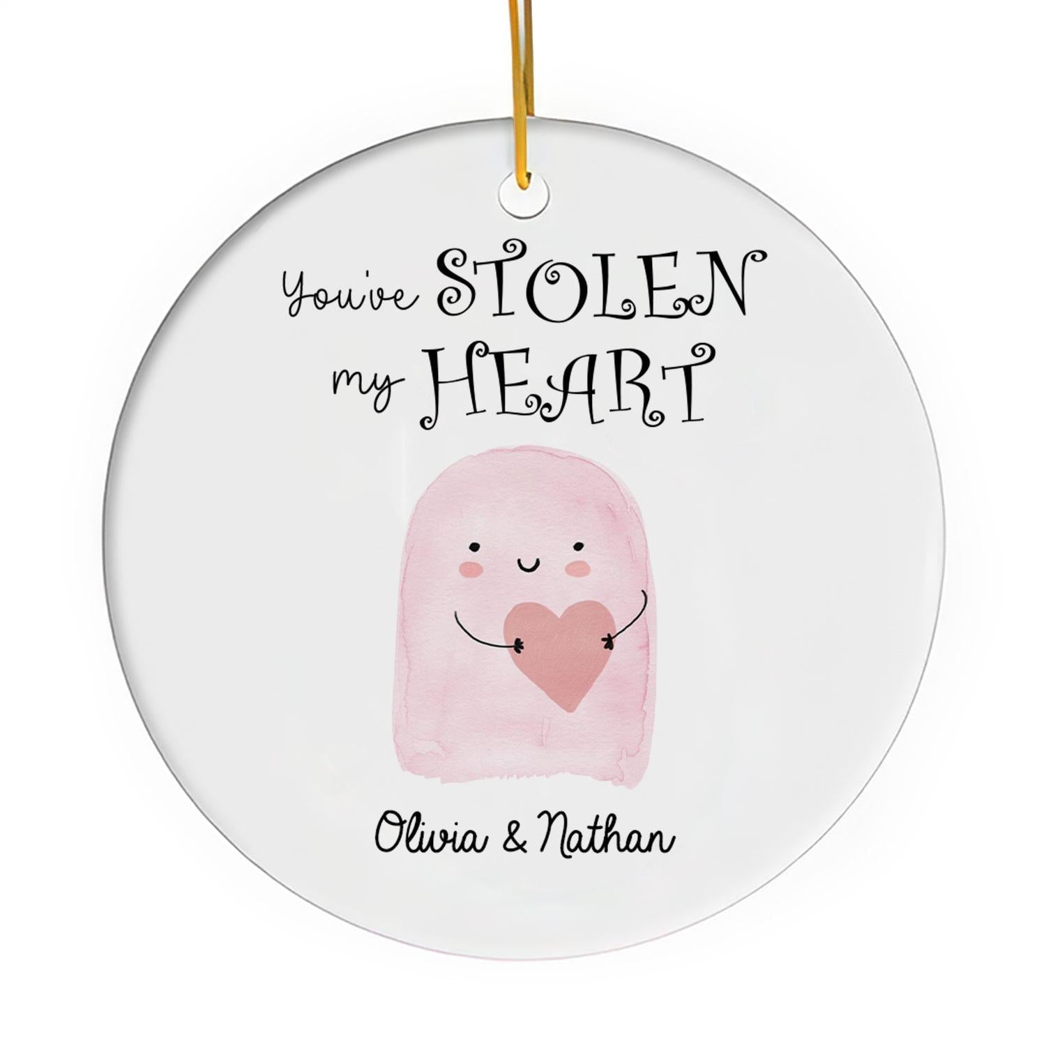 You've Stolen My Heart - Personalized Anniversary or Halloween gift for Boyfriend or Girlfriend - Custom Circle Ceramic Ornament - Elizabeth Fashions