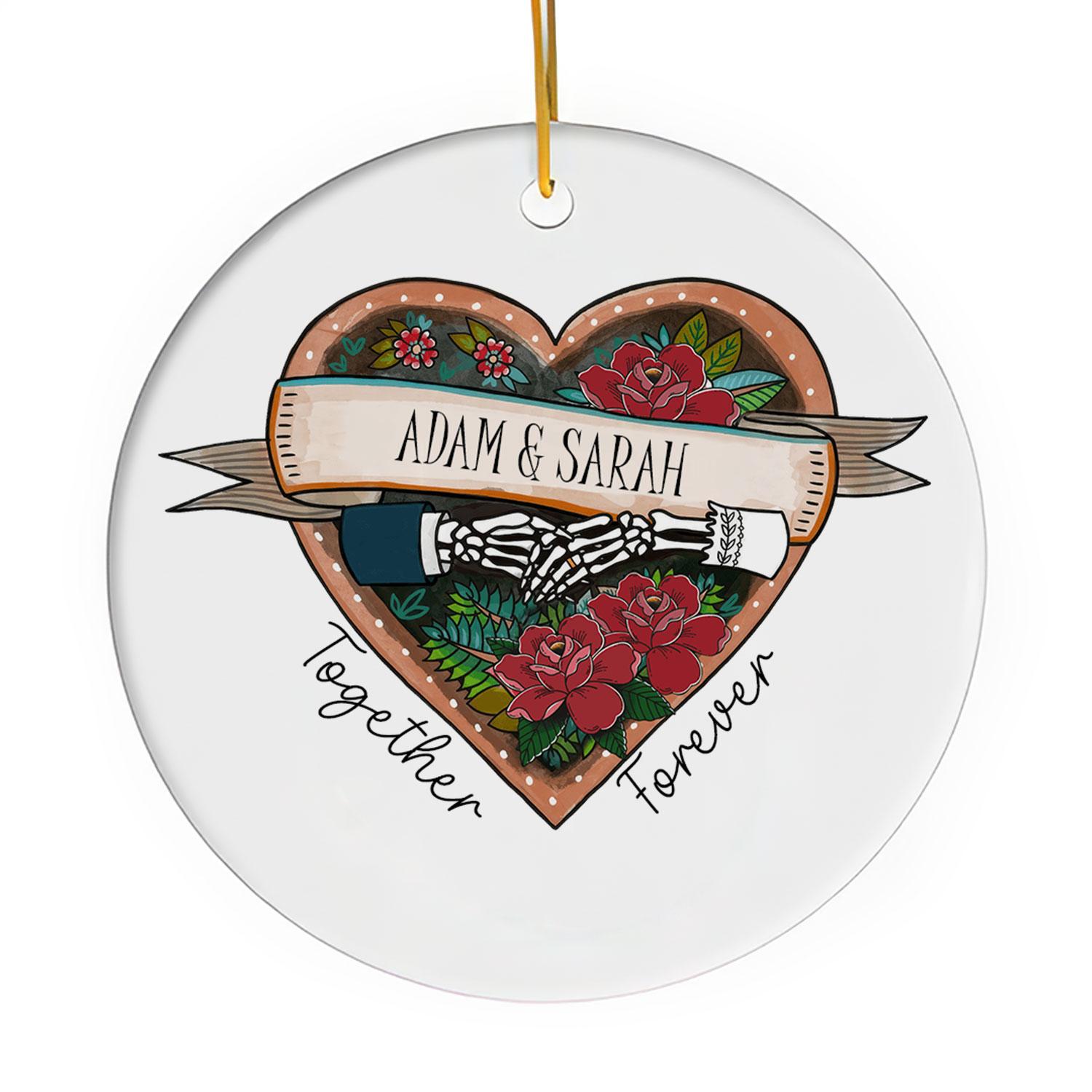 Together Forever - Personalized Anniversary or Halloween gift for Husband or Wife - Custom Circle Ceramic Ornament - Elizabeth Fashions