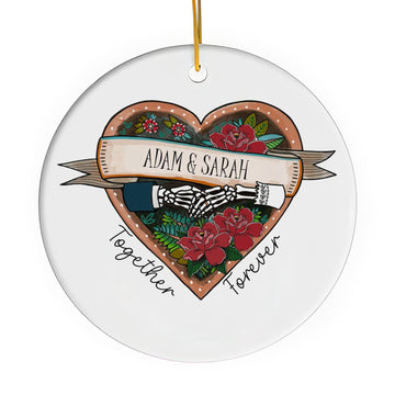 Together Forever - Personalized Anniversary or Halloween gift for Husband or Wife - Custom Circle Ceramic Ornament - Elizabeth Fashions