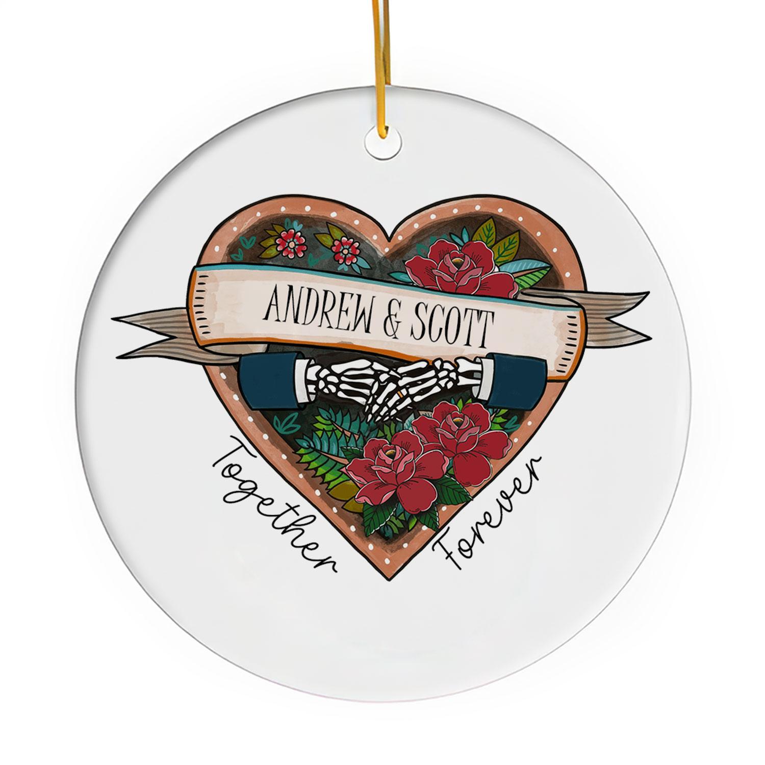 Together Forever - Personalized Anniversary or Halloween gift for Gay Couple - Custom Circle Ceramic Ornament - Elizabeth Fashions
