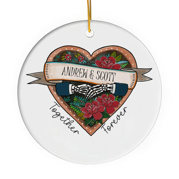 Together Forever - Personalized Anniversary or Halloween gift for Gay Couple - Custom Circle Ceramic Ornament - Elizabeth Fashions