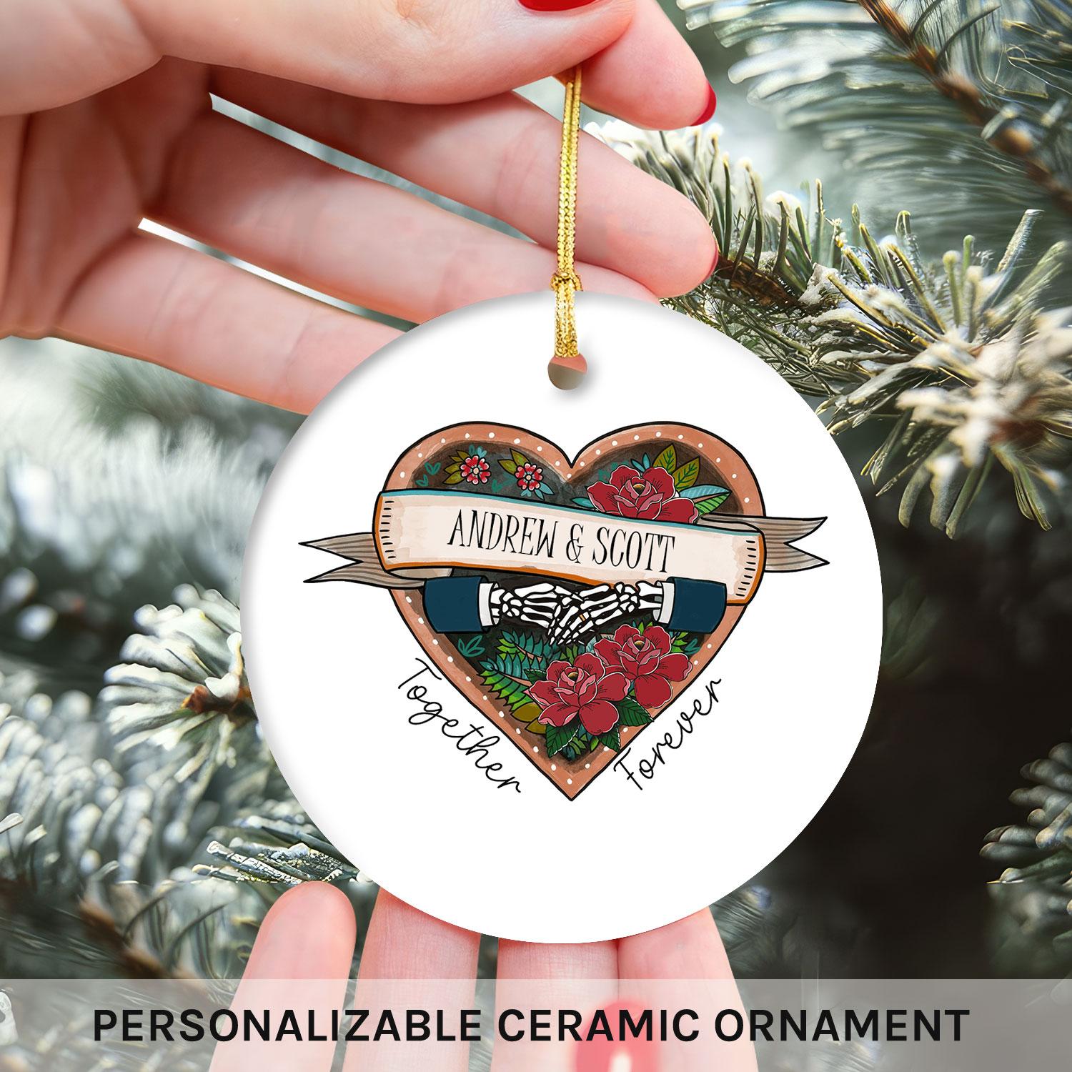 Together Forever - Personalized Anniversary or Halloween gift for Gay Couple - Custom Circle Ceramic Ornament - Elizabeth Fashions
