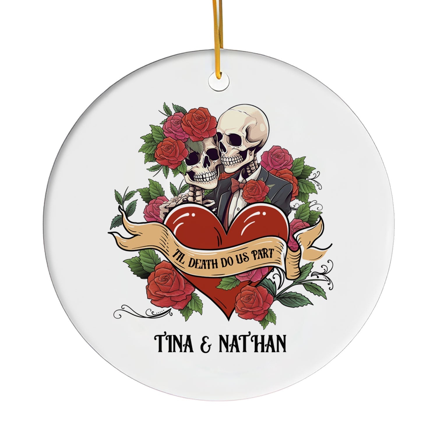 Til Death Do Us Part - Personalized Anniversary or Halloween gift for Boyfriend or Girlfriend - Custom Circle Ceramic Ornament - Elizabeth Fashions