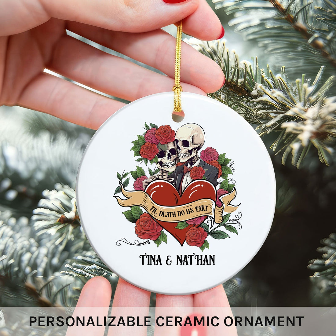 Til Death Do Us Part - Personalized Anniversary or Halloween gift for Boyfriend or Girlfriend - Custom Circle Ceramic Ornament - Elizabeth Fashions