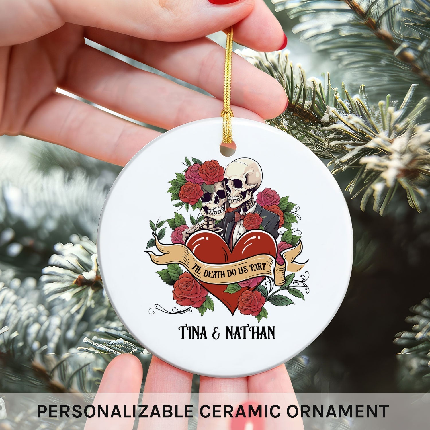 Til Death Do Us Part - Personalized Anniversary or Halloween gift for Boyfriend or Girlfriend - Custom Circle Ceramic Ornament - Elizabeth Fashions