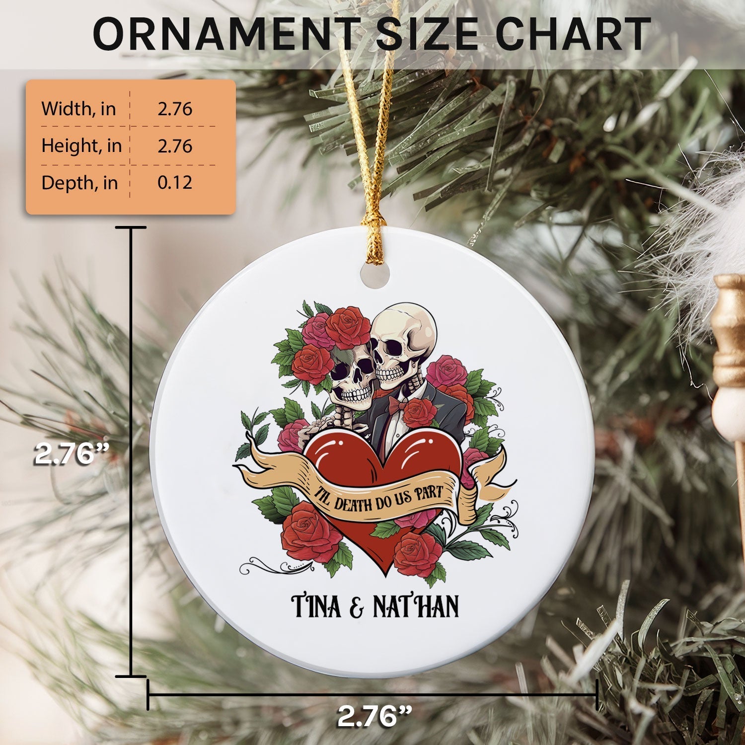 Til Death Do Us Part - Personalized Anniversary or Halloween gift for Boyfriend or Girlfriend - Custom Circle Ceramic Ornament - Elizabeth Fashions