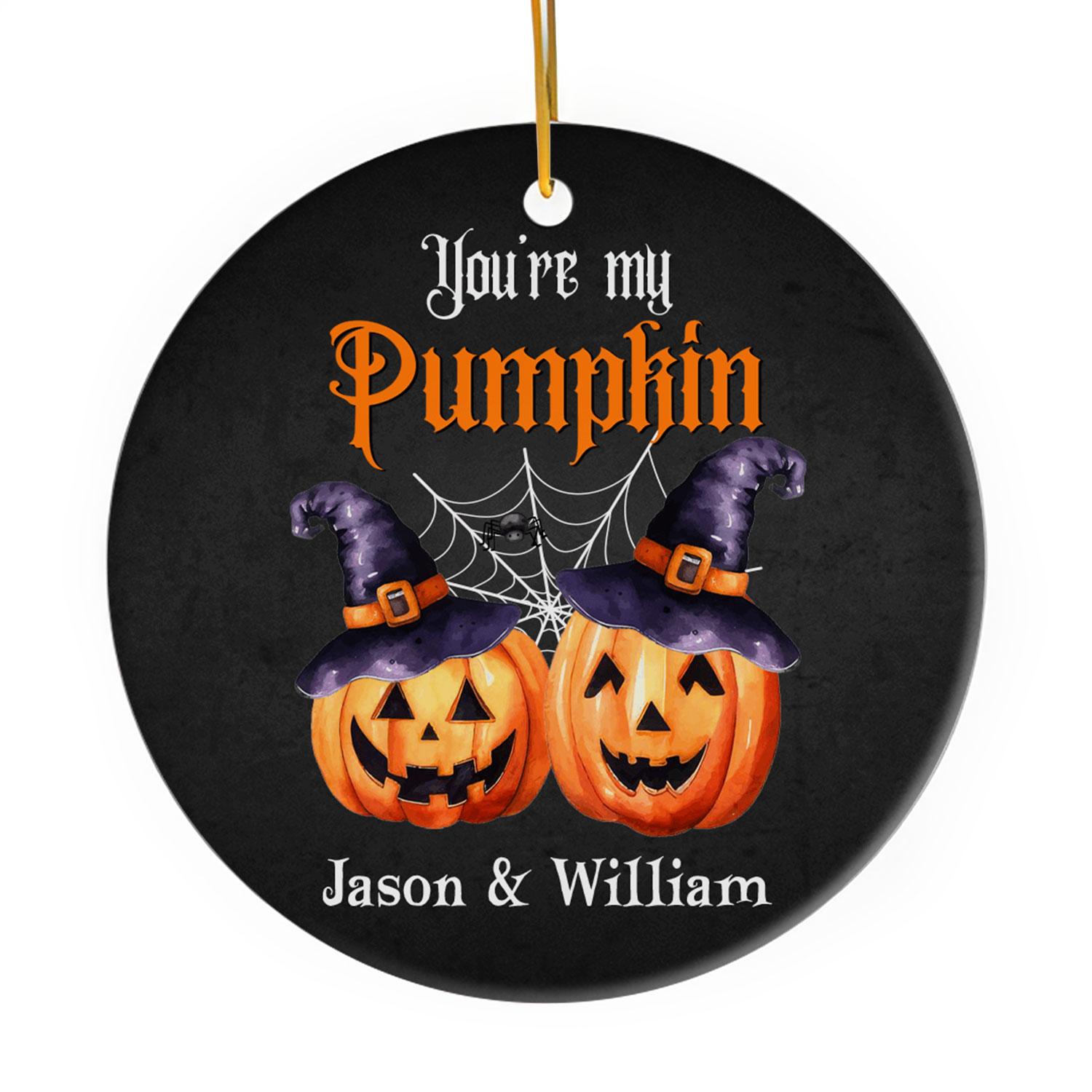 You're My Pumpkin - Personalized Anniversary or Halloween gift for Gay Couple - Custom Circle Ceramic Ornament - Elizabeth Fashions