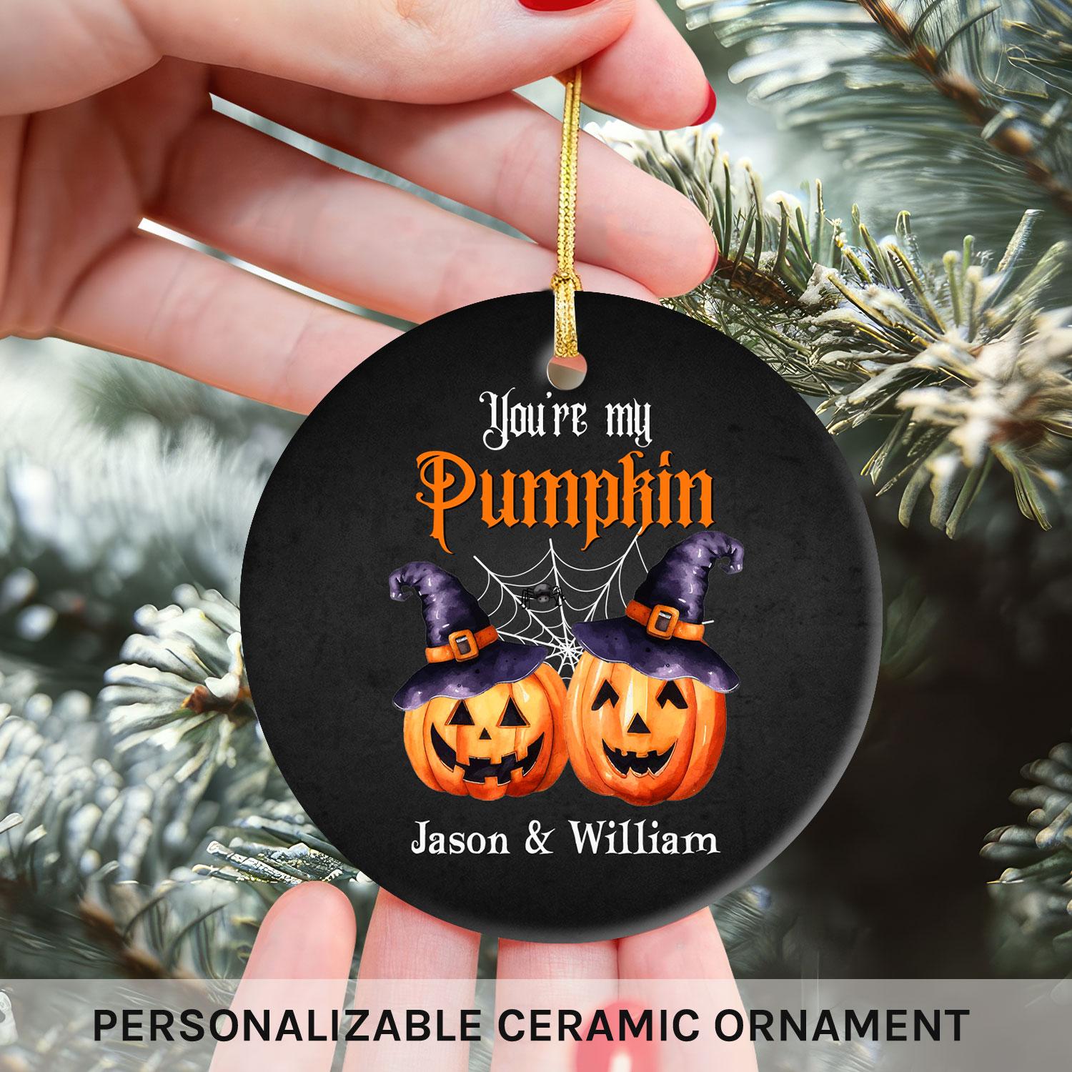 You're My Pumpkin - Personalized Anniversary or Halloween gift for Gay Couple - Custom Circle Ceramic Ornament - Elizabeth Fashions