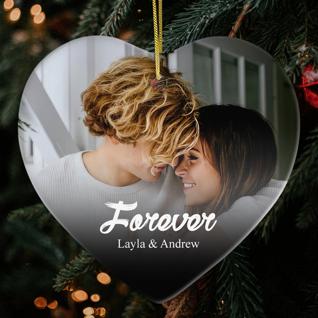 Forever - Personalized Anniversary, Valentine's Day or Christmas gift For Him or Her - Custom Heart Ceramic Ornament - Elizabeth Fashions