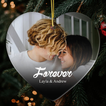 Forever - Personalized Anniversary, Valentine's Day or Christmas gift For Him or Her - Custom Heart Ceramic Ornament - Elizabeth Fashions