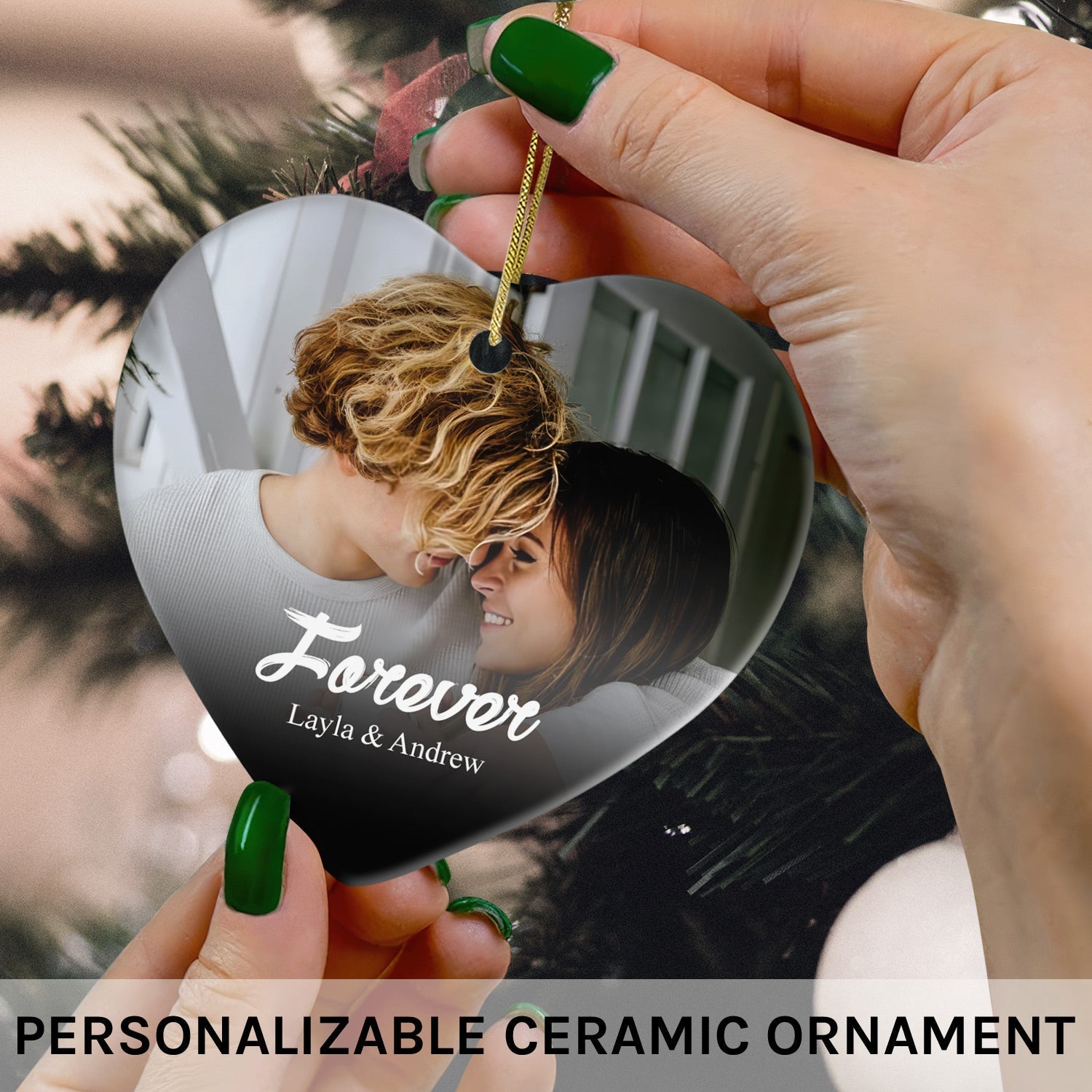 Forever - Personalized Anniversary, Valentine's Day or Christmas gift For Him or Her - Custom Heart Ceramic Ornament - Elizabeth Fashions