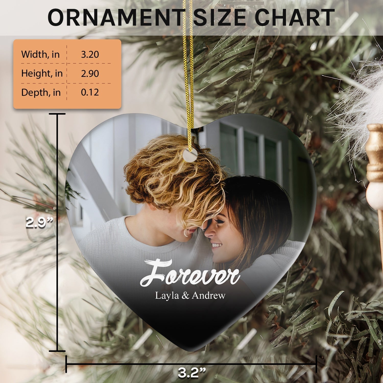 Forever - Personalized Anniversary, Valentine's Day or Christmas gift For Him or Her - Custom Heart Ceramic Ornament - Elizabeth Fashions