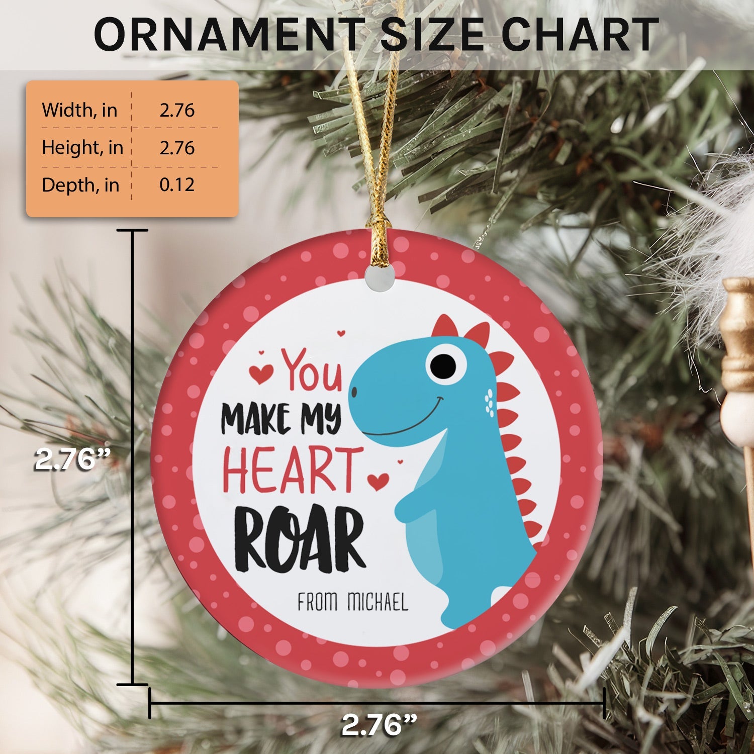 You Make My Heart Roar - Personalized Anniversary, Valentine's Day, Birthday or Christmas gift For Him or Her - Custom Circle Ceramic Ornament - Elizabeth Fashions