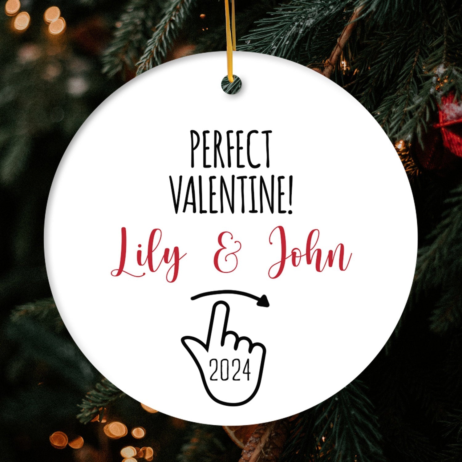 All Because We Both Swipe Right - Personalized Anniversary, Valentine's Day, Birthday or Christmas gift For Online Dating Couple - Custom Circle Ceramic Ornament - Elizabeth Fashions