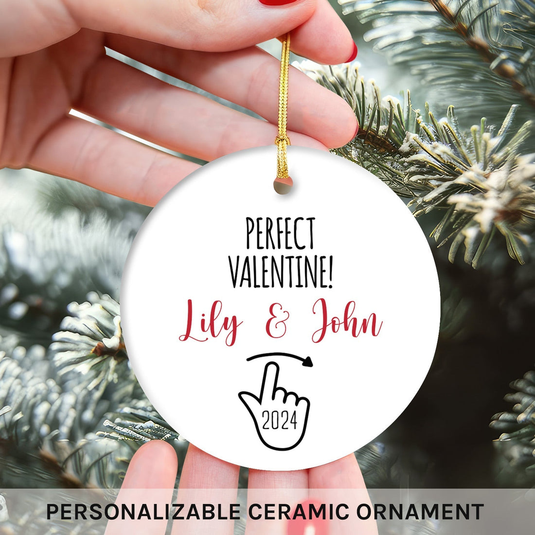 All Because We Both Swipe Right - Personalized Anniversary, Valentine's Day, Birthday or Christmas gift For Online Dating Couple - Custom Circle Ceramic Ornament - Elizabeth Fashions