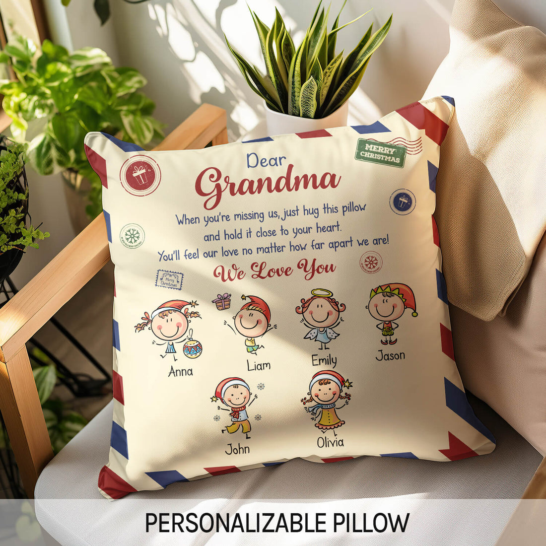 Grandma Postcard - Personalized Christmas gift for Grandma - Custom Pillow - Elizabeth Fashions