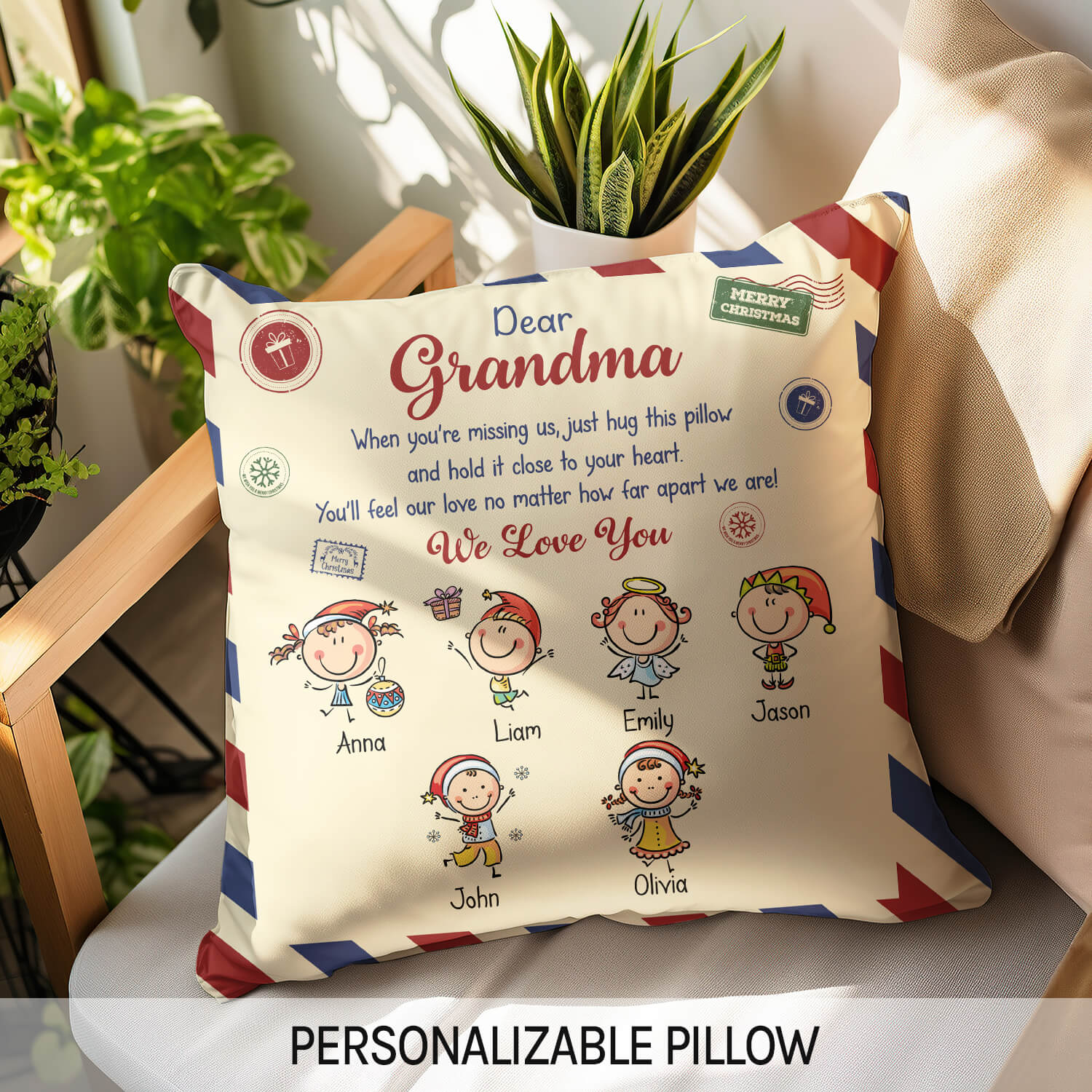 Grandma Postcard - Personalized Christmas gift for Grandma - Custom Pillow - Elizabeth Fashions