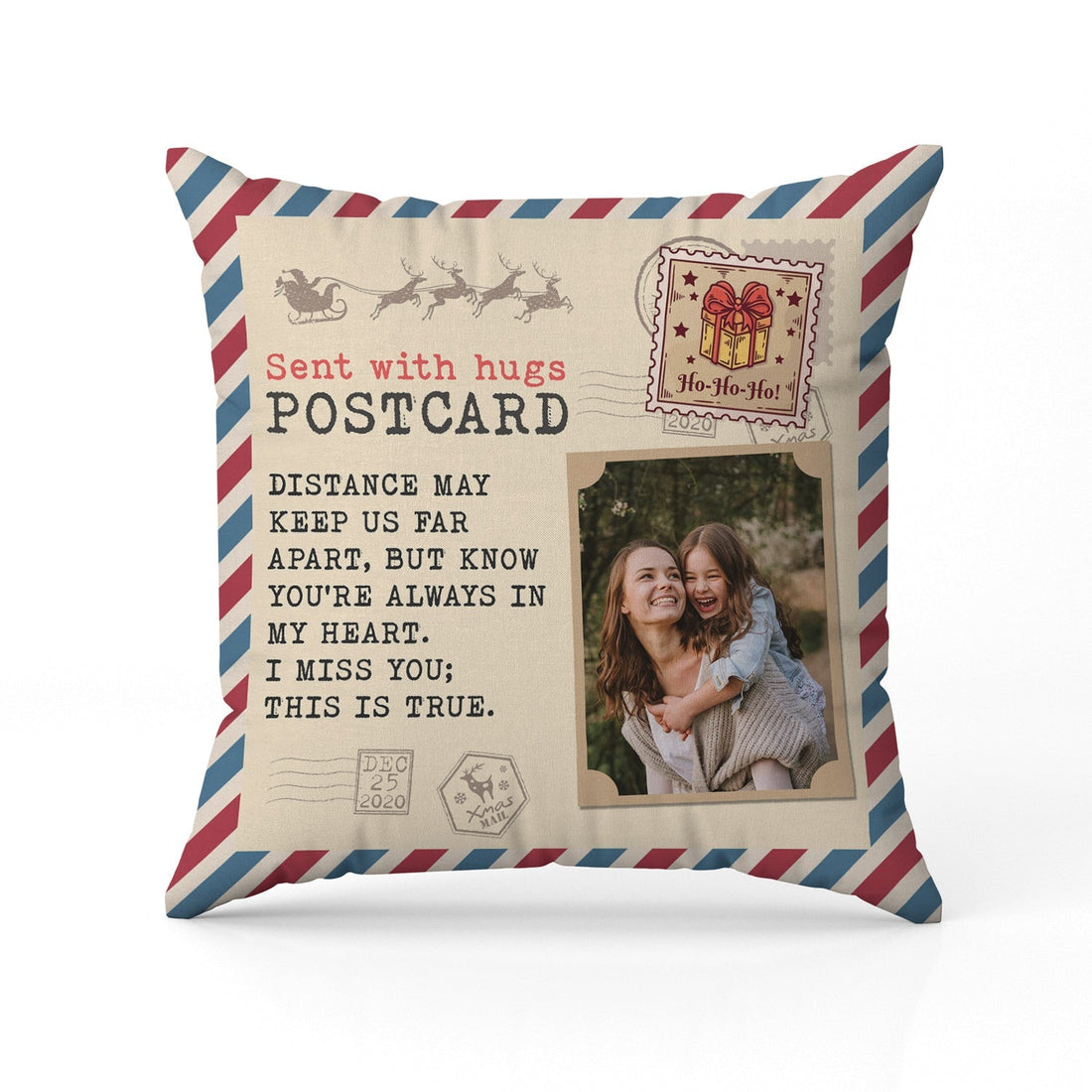 Sent With Hugs - Personalized Christmas gift For Long Distance Couple, Family Members or Friends - Custom Pillow - Elizabeth Fashions