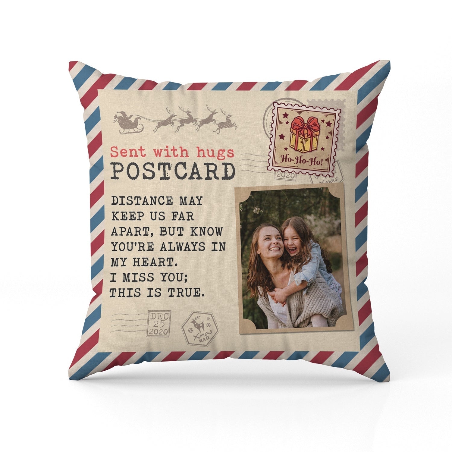 Sent With Hugs - Personalized Christmas gift For Long Distance Couple, Family Members or Friends - Custom Pillow - Elizabeth Fashions