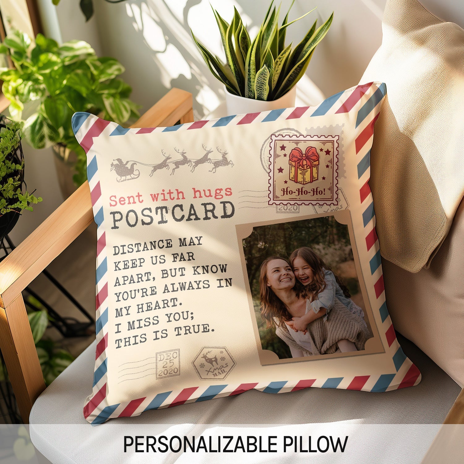 Sent With Hugs - Personalized Christmas gift For Long Distance Couple, Family Members or Friends - Custom Pillow - Elizabeth Fashions