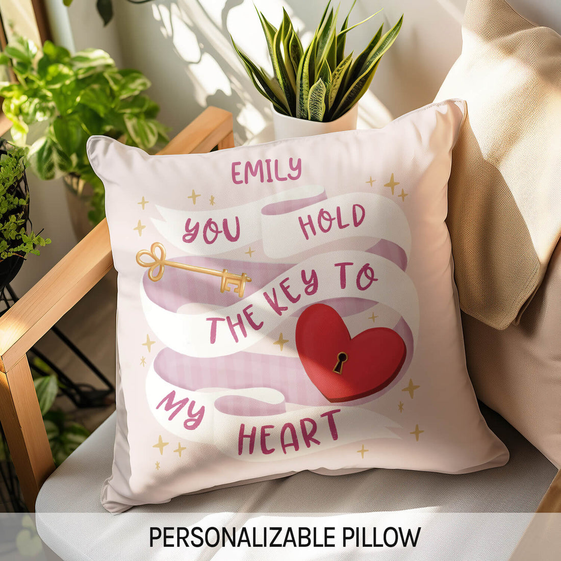 You Hold The Key To My Heart - Personalized Anniversary or Valentine's Day gift For Boyfriend or Girlfriend - Custom Pillow - Elizabeth Fashions