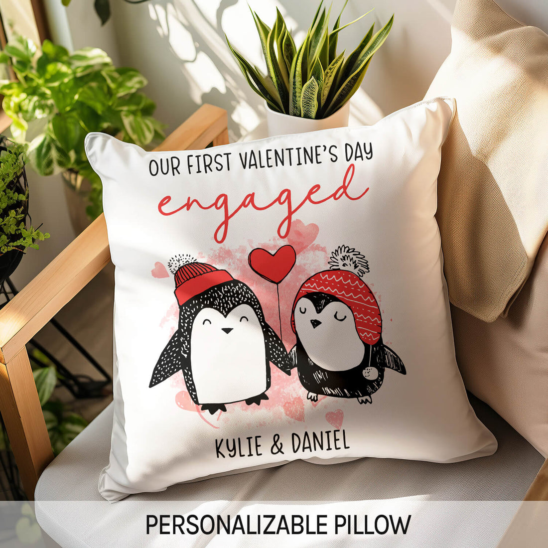 Our First Valentine's Day Engaged - Personalized First Valentine's Day gift For Fiance - Custom Pillow - Elizabeth Fashions