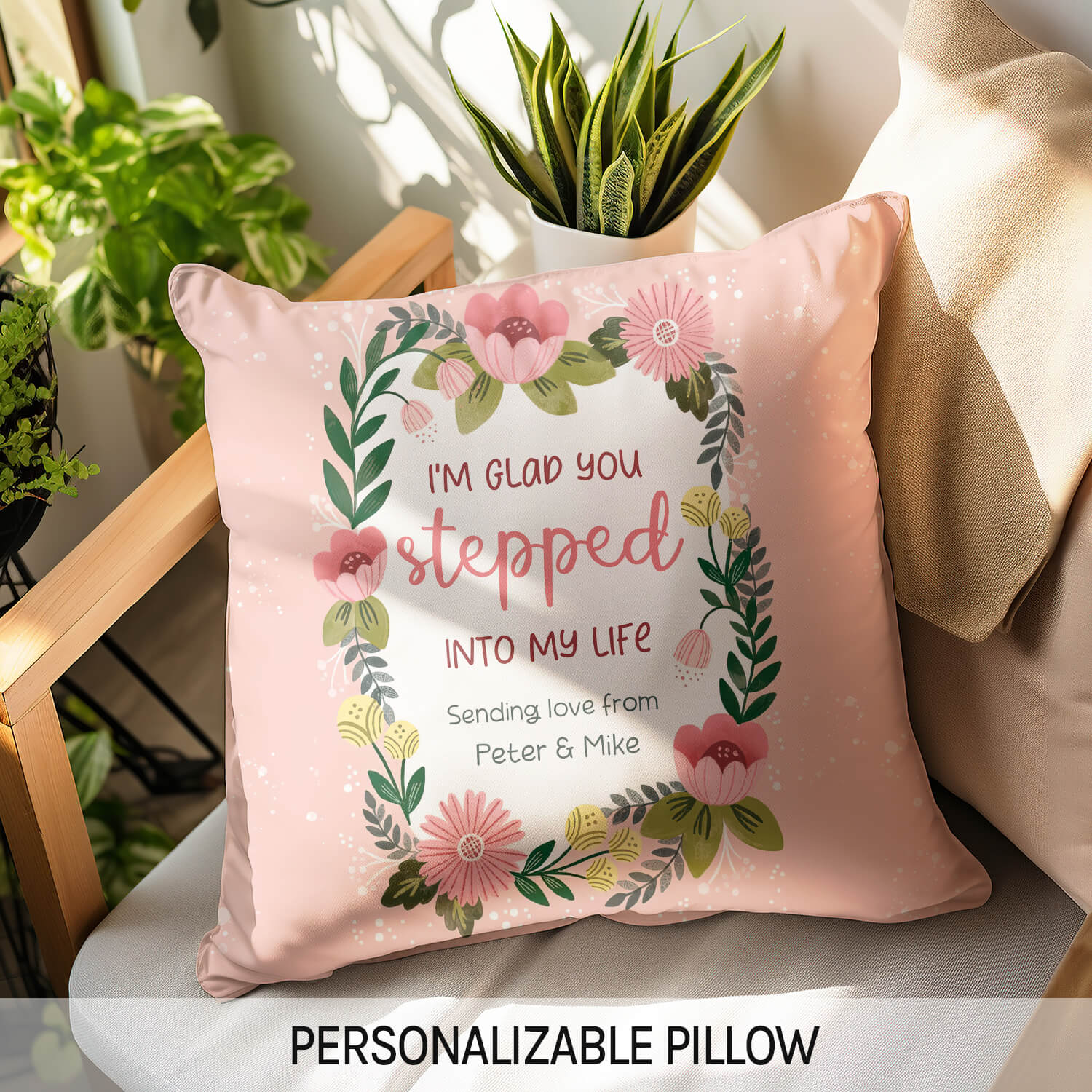 We're Glad You Stepped Into Our Lives - Personalized Mother's Day, Birthday, Valentine's Day or Christmas gift For Step Mom - Custom Pillow - Elizabeth Fashions