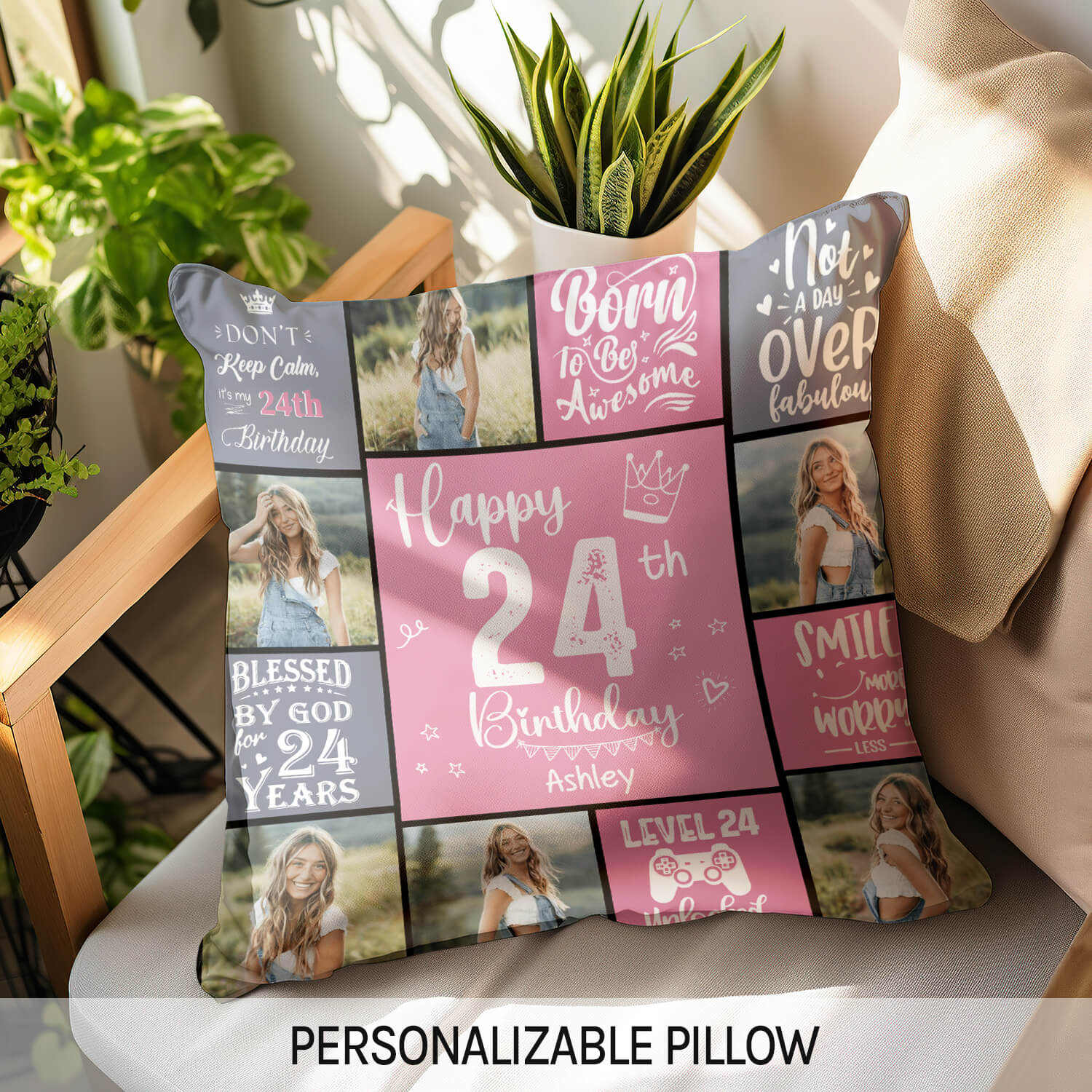 Happy 24th Birthday - Personalized 24th Birthday gift For Myself - Custom Pillow - Elizabeth Fashions