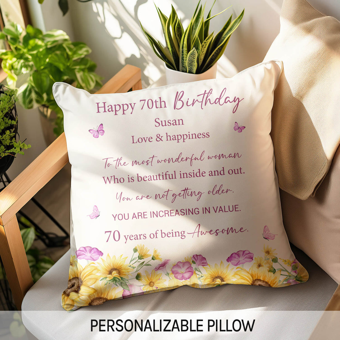 70 Years Of Being Awesome - Personalized 70th Birthday gift For 70 Year Old Women - Custom Pillow - Elizabeth Fashions