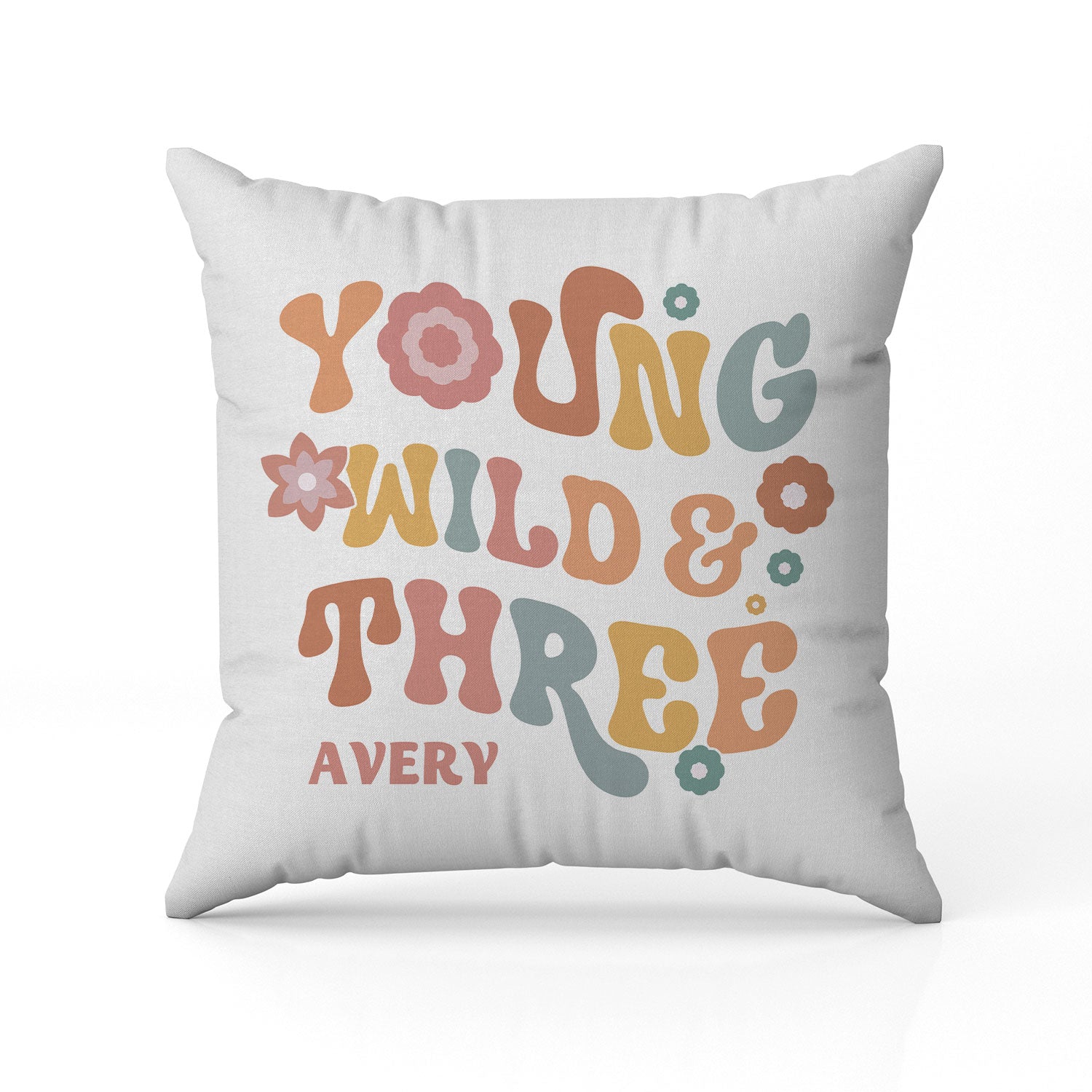 Young, Wild & Three - Personalized 3rd Birthday gift For 3 Year Old - Custom Pillow - Elizabeth Fashions