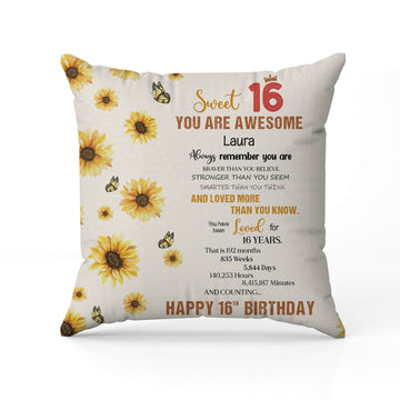 Sweet 16 - Personalized 16th Birthday gift For 16 Year Old - Custom Pillow - Elizabeth Fashions