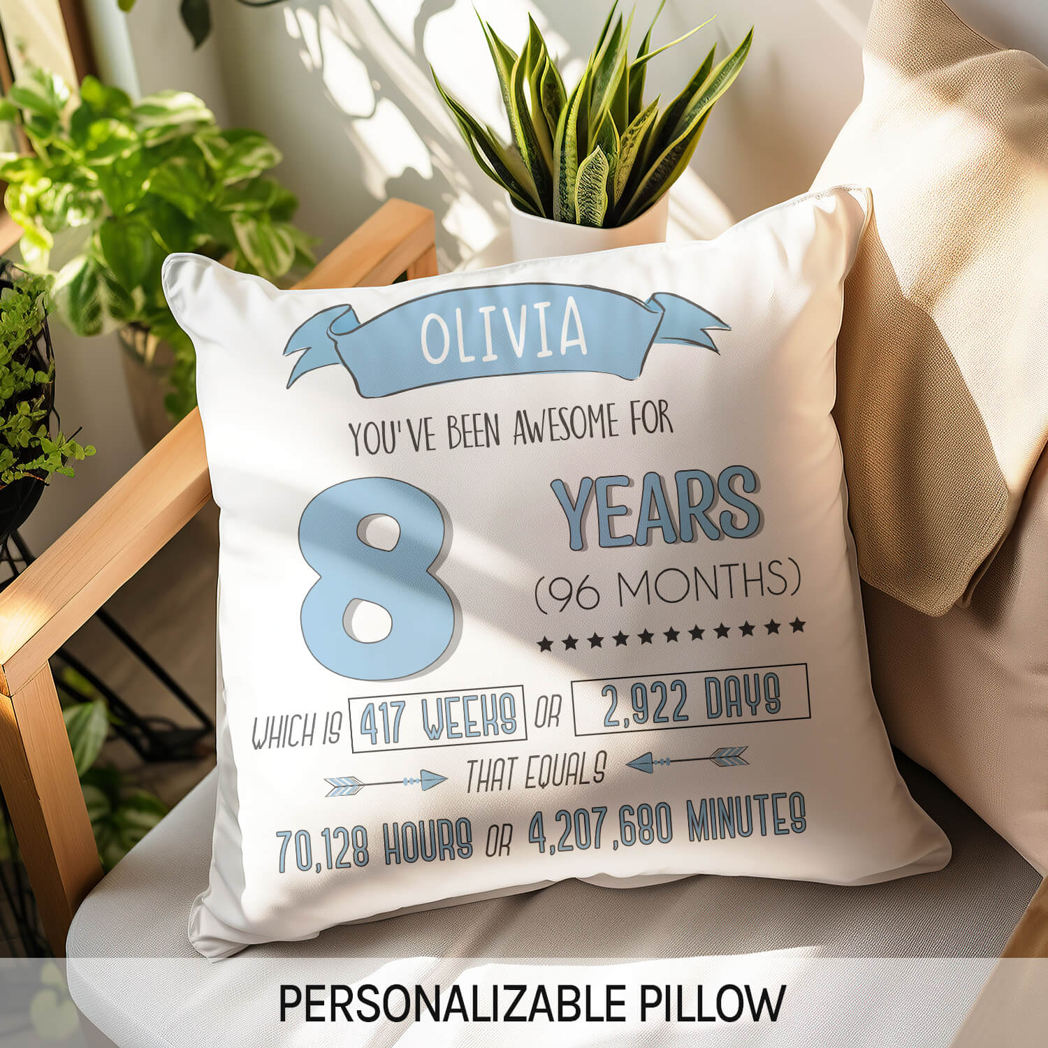 You've Been Awesome For 8 Years - Personalized 8th Birthday gift For 8 Year Old - Custom Pillow - Elizabeth Fashions