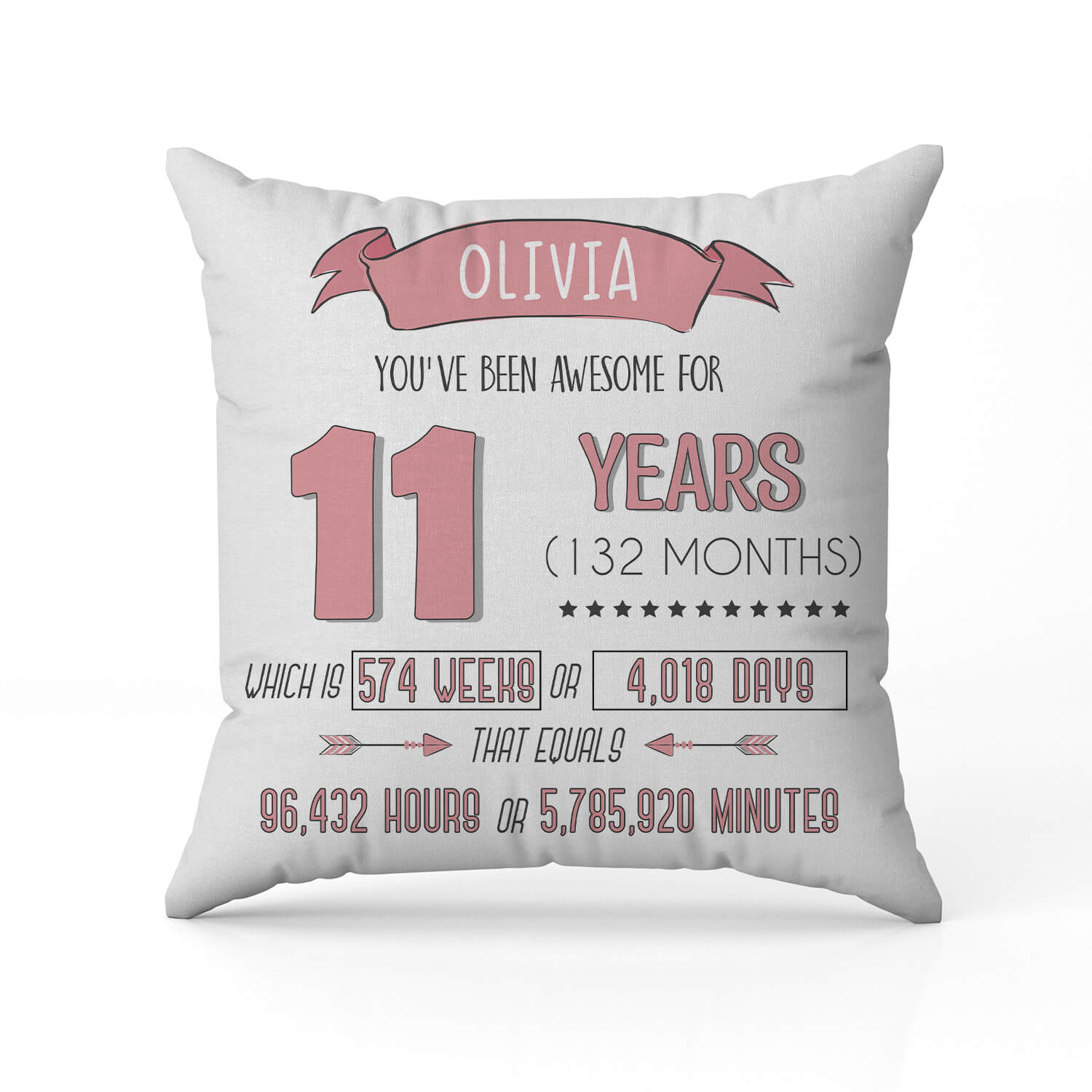 You've Been Awesome For 11 Years - Personalized 11th Birthday gift For 11 Year Old - Custom Pillow - Elizabeth Fashions