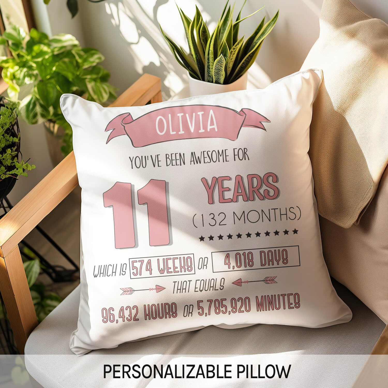 You've Been Awesome For 11 Years - Personalized 11th Birthday gift For 11 Year Old - Custom Pillow - Elizabeth Fashions
