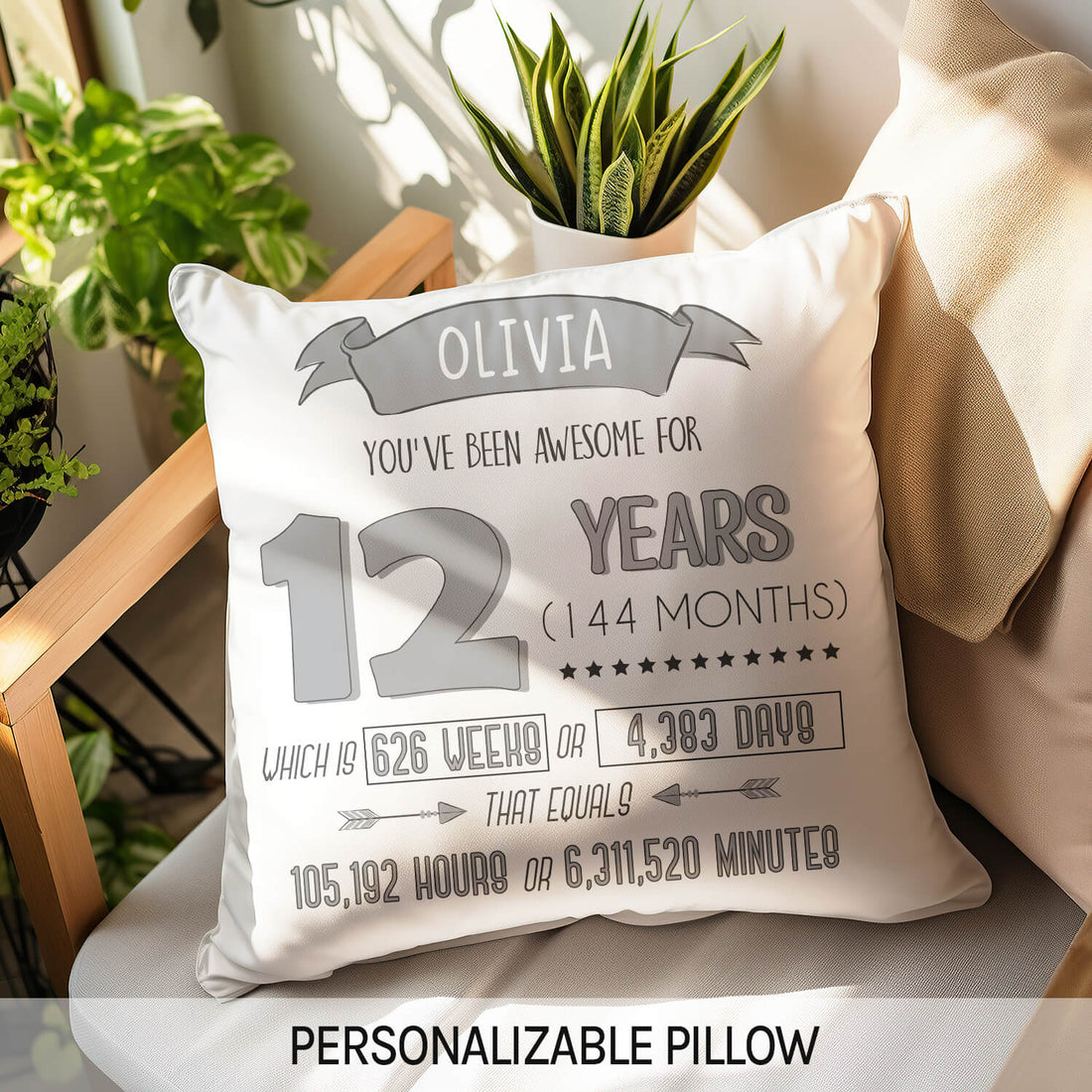 You've Been Awesome For 12 Years - Personalized 12th Birthday gift For 12 Year Old - Custom Pillow - Elizabeth Fashions