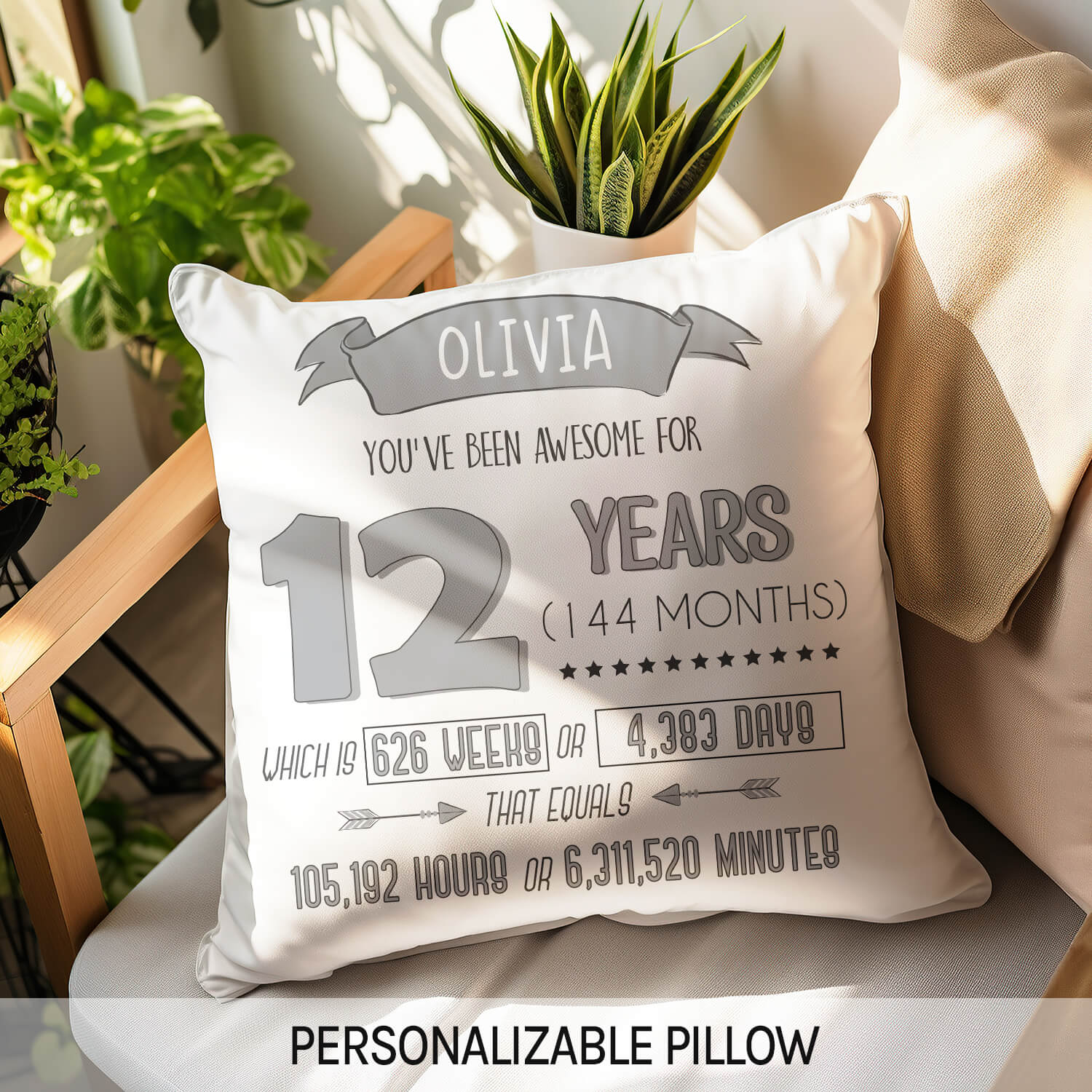 You've Been Awesome For 12 Years - Personalized 12th Birthday gift For 12 Year Old - Custom Pillow - Elizabeth Fashions