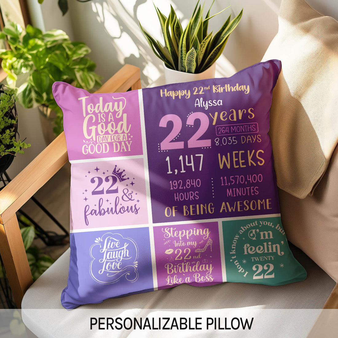 Happy 22nd Birthday - Personalized 22nd Birthday gift For 22 Year Old - Custom Pillow - Elizabeth Fashions