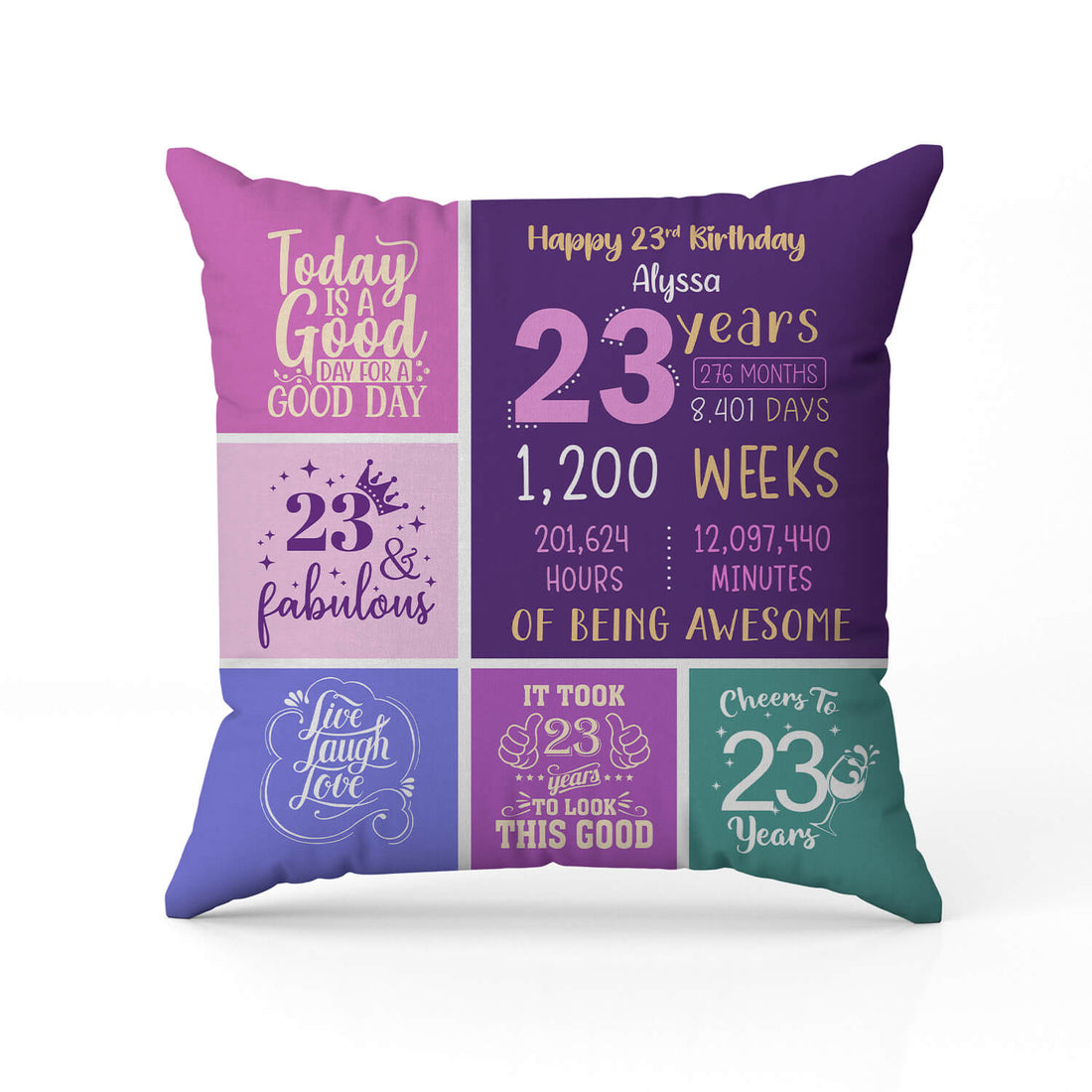 Happy 23rd Birthday - Personalized 23rd Birthday gift For 23 Year Old - Custom Pillow - Elizabeth Fashions
