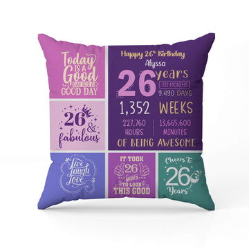 Happy 26th Birthday - Personalized 26th Birthday gift For 26 Year Old - Custom Pillow - Elizabeth Fashions