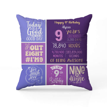 Happy 9th Birthday - Personalized 9th Birthday gift For 9 Year Old - Custom Pillow - Elizabeth Fashions