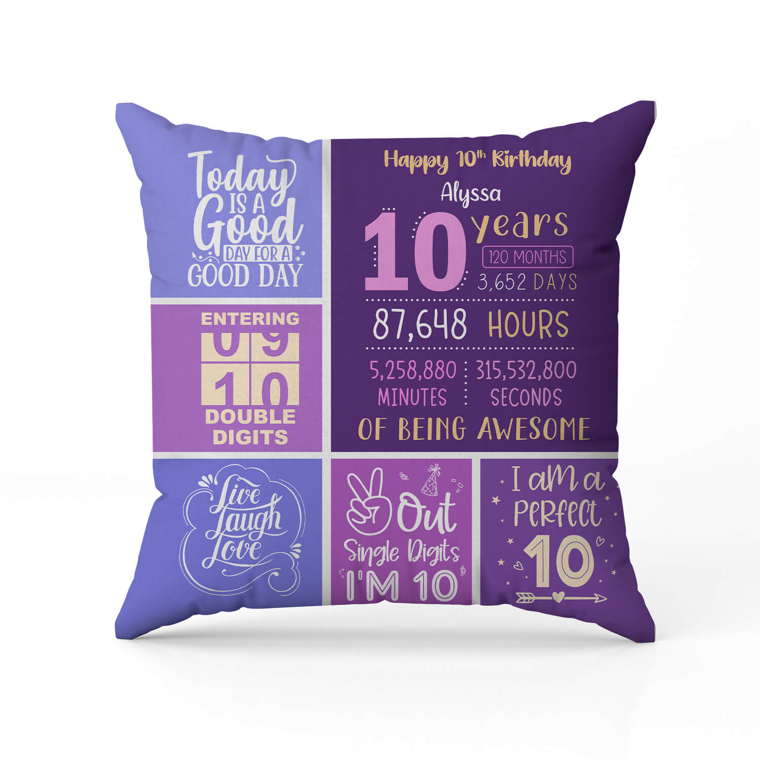 Happy 10th Birthday - Personalized 10th Birthday gift For 10 Year Old - Custom Pillow - Elizabeth Fashions