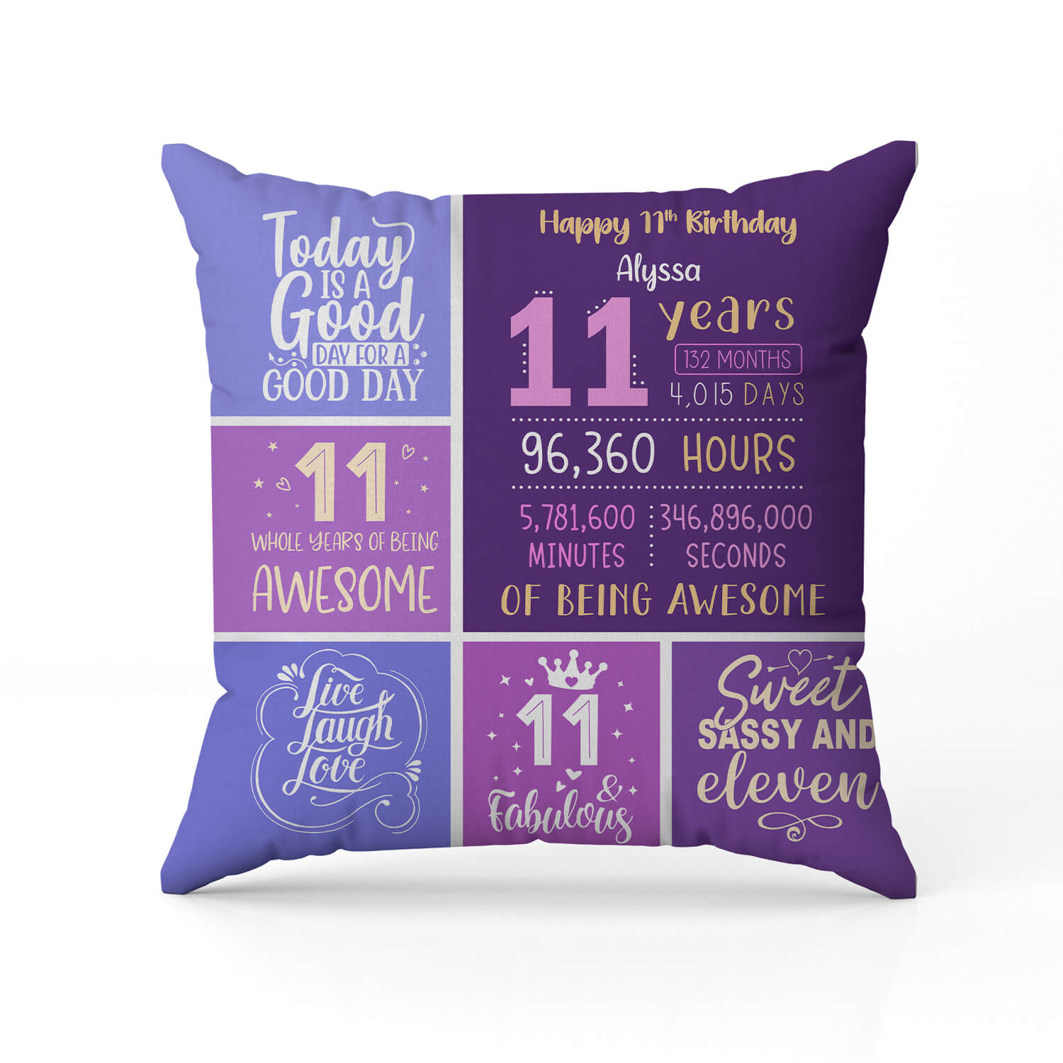 Happy 11th Birthday - Personalized 11th Birthday gift For 11 Year Old - Custom Pillow - Elizabeth Fashions