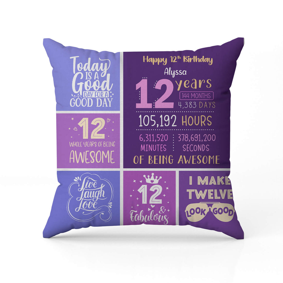 Happy 12th Birthday - Personalized 12th Birthday gift For 12 Year Old - Custom Pillow - Elizabeth Fashions