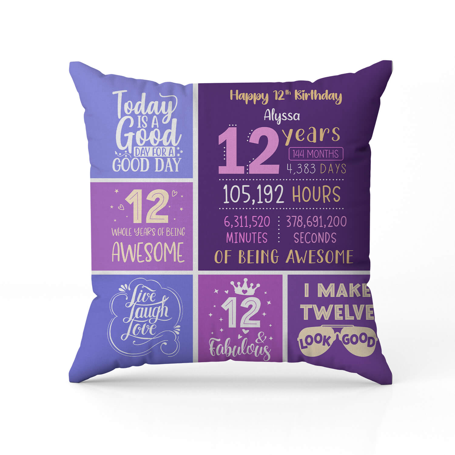 Happy 12th Birthday - Personalized 12th Birthday gift For 12 Year Old - Custom Pillow - Elizabeth Fashions