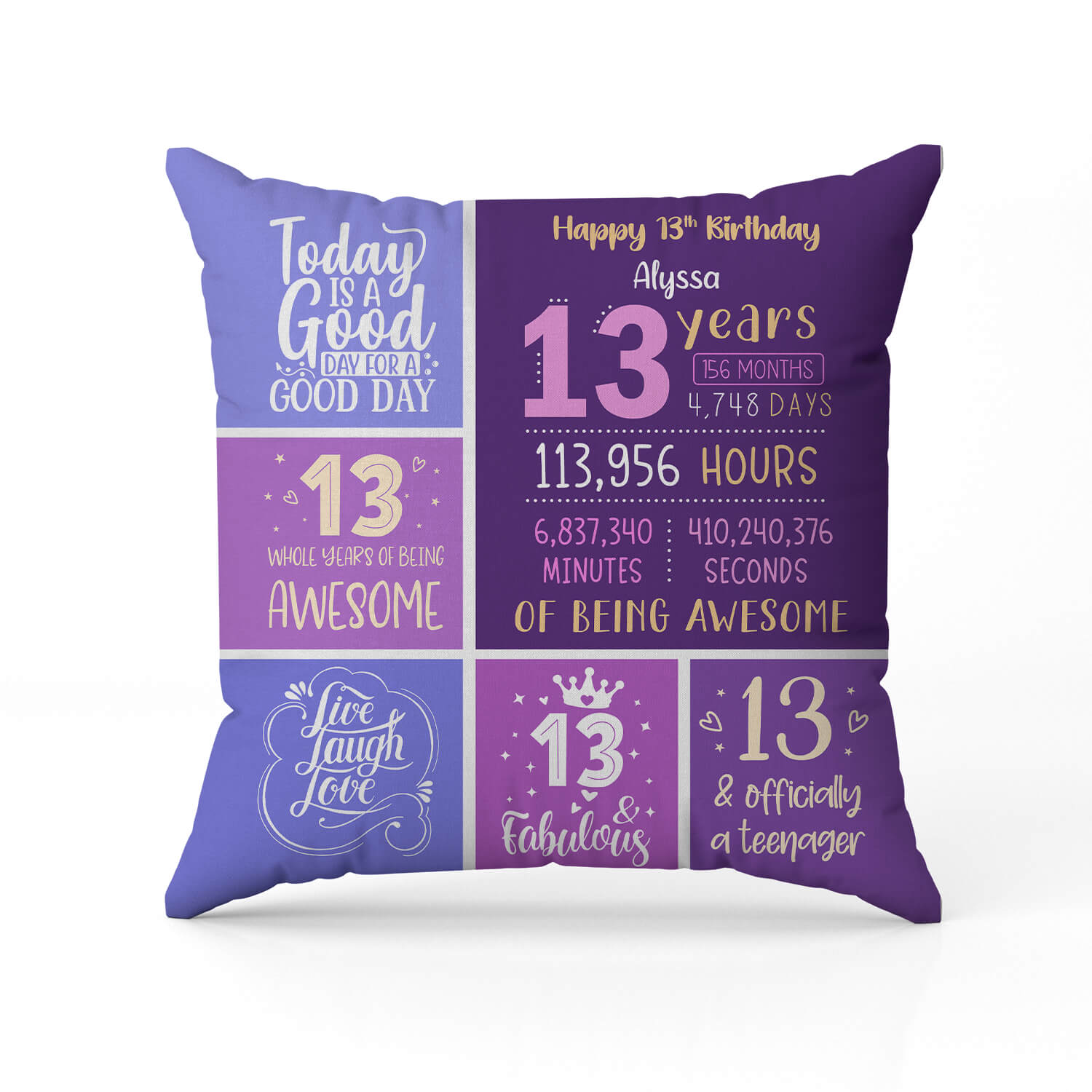 Happy 13th Birthday - Personalized 13th Birthday gift For 13 Year Old - Custom Pillow - Elizabeth Fashions