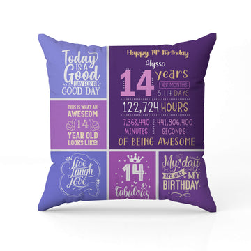 Happy 14th Birthday - Personalized 14th Birthday gift For 14 Year Old - Custom Pillow - Elizabeth Fashions