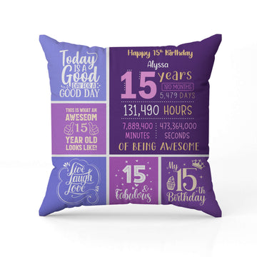 Happy 15th Birthday - Personalized 15th Birthday gift For 15 Year Old - Custom Pillow - Elizabeth Fashions