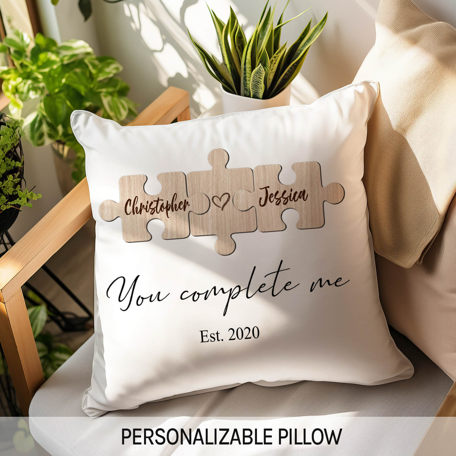 You Complete Me - Personalized Anniversary or Valentine's Day gift for Husband or Wife - Custom Pillow - Elizabeth Fashions