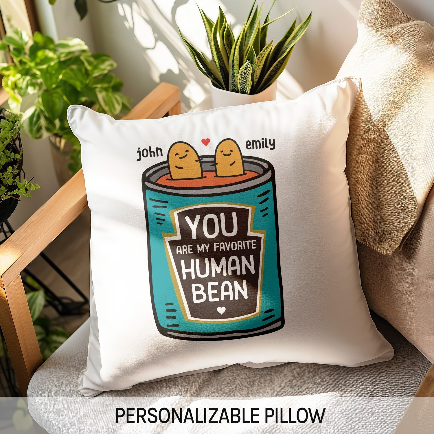 You Are My Favorite Human Bean - Personalized Anniversary or Valentine's Day gift for Husband or Wife - Custom Pillow - Elizabeth Fashions