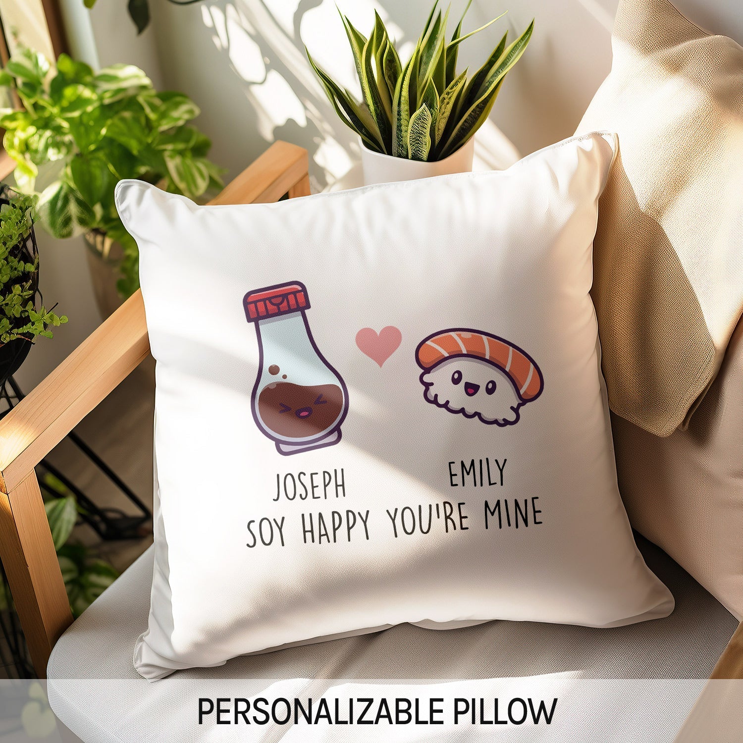Soy Happy You're Mine - Personalized Anniversary or Valentine's Day gift for Husband or Wife - Custom Pillow - Elizabeth Fashions